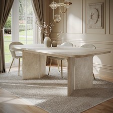 Beige Marble Effect Pillar Extendable Dining Table - Seats 6 - 8 - Geneva GVE003