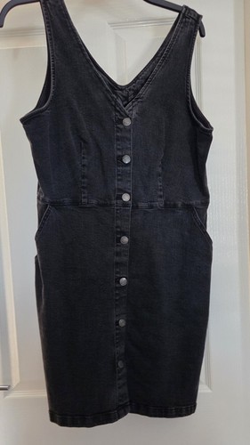 Black denim pinafore - black,
