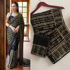 Georgette silk  monon sequence saree bollywood party wear designer sequin sari