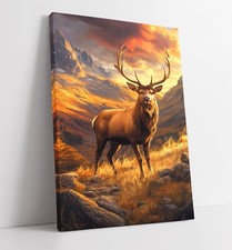 MAJESTIC STAG STANDING IN LANDSCAPE SUNSET CANVAS WALL ART ARTWORK PRINT