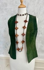 Vintage 1970's SUEDE SERVICES Dark Green Suede Leather Western Boho Waistcoat XS