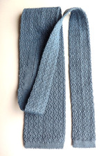NEW! Vintage WOOL Neck Tie  Wide Blunt Ended Crotchet Mid Dusky Blue  FREE P&P