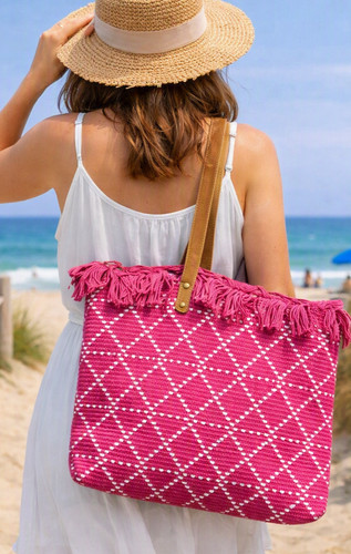 Large pink tote bag black - large,