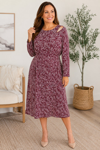Ladies burgundy abstract print - ladies,
