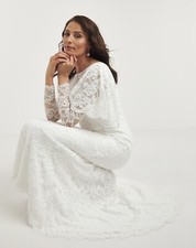 85% OFF Wedding Dress Size 12/14 Vintage Boho Style Long Sleeve Lace £200