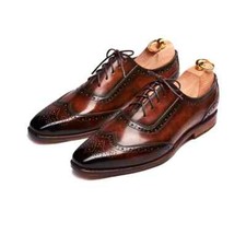 Handmade mens brown wingtip