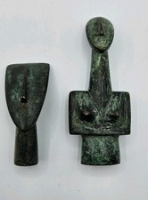 2x Small Greek Cycladic Idol Ornaments - Rare Metal Reproductions - Collectibles