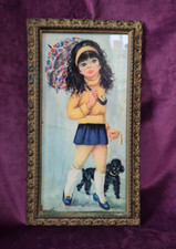 Vintage "Big Eyes" Style Kitsch Print - Girl with Poodle and Umbrella