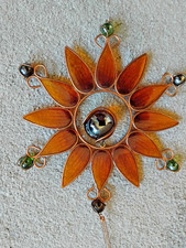 Vintage Sunflower Sun Catcher With  Glass Pendant and Hanging Chain 22 Cm Dia