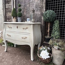 Grey Hand Painted French Country / Gustavian Style Bombe Shaped Chest of Drawers