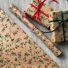 Christmas Wrapping Paper KRAFT *Traditional Holly Eco Recyclable Gift Sheet Roll