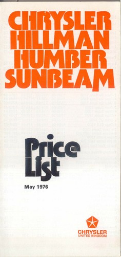 Chrysler price list 1976 - price,