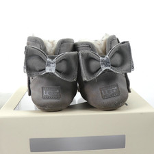 UGG Baby Girl Boots Booties Bow Sheepskin Grey Size 6 - 12 Months UK 2 Stargirl
