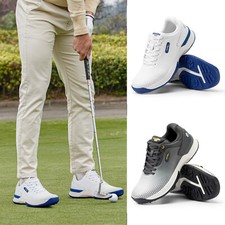 FitVille Men Golf Shoes Spiked Wide Fit Casual Sneakers Water Resistant Trainers