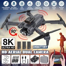 8K HD Drone Dual Camera WIFI FPV Foldable Selfie RC Quadcopter+3 Batteries