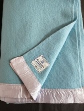 Vintage Earlywarm Witney Blue Pure New Wool Warm Satin Edge Blanket 70" x 98"