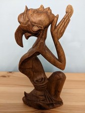 Wooden Carved Balinese/Indonesian Buddhist Praying Figurine/Ornament