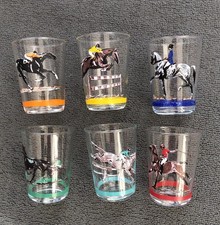 Vintage Set Of 6 Equestrian Horse Related Racing, Show Jumping Drinks Glasses