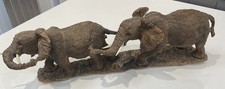 LARGE IMPRESSIVE VINTAGE 27” LONG - DETAILED AFRICAN ELEPHANTS -CARVED HARDWOOD 