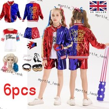 Kids Girl Harley Quinn Suicide Squad Party Halloween Costume Cosplay Outfit Suit