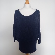 Made In Italy One Size Navy Silk Mix Longline Blouse Top Jersey Lining & Skirt