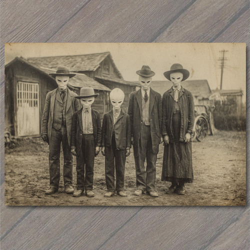 Postcard alien family old west - postcard,