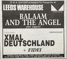 XMAL DEUTSCHLAND - GIG ADVERT - WAREHOUSE LEEDS - 28/09/1986 - BALAAM AND ANGEL