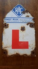 Vintage Enamel LEARNER DRIVER RAC SIGN L PLATE DRIVING INSTRUCTOR ERNEST MUSK 
