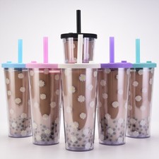 Reusable 24 Oz Boba Cup with Lid and Straw, Leakproof Kawaii Cup, Bubble Tea Cup
