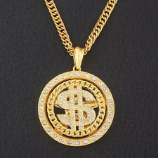 Big Rotatable Gold US Dollar Money Sign Pendant Necklace Punk Rapper Gift