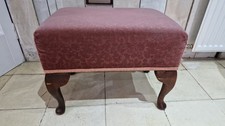 Lovely Footstool Vintage fabric Covered Stool Deep pink  curved Legs 