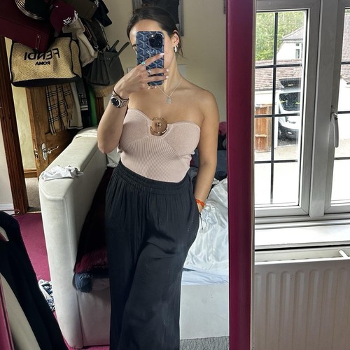 Pink ribbed off shoulder top