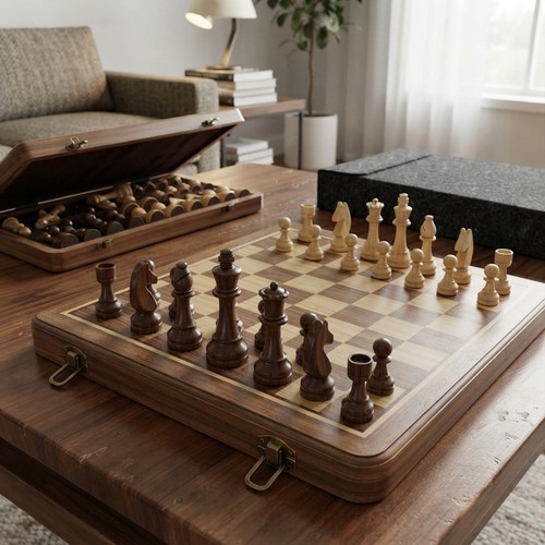 Magnetic wooden chess set - chess, 15