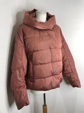 ZARA Puffer padded Jacket M VGC coat hooded boxy short terracotta faux leather