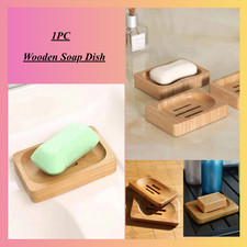 1pc Natural Bamboo Wooden Soap Dish – Handmade Soap Holder & Storage Tray