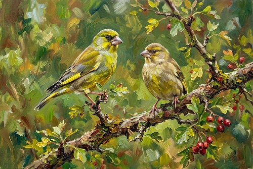 Greenfinch birds canvas - greenfinch,
