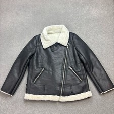 Leather Flying Jacket Womens Medium Black Bomber Aviator Military USA Lined Lady