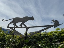 Large Old Vintage English Original Metal weather vane Cat & Mouse antique
