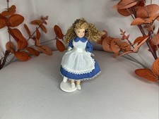 1:12 Scale Victorian Girl Doll in Blue Dress & White Apron – Dollhouse Miniature