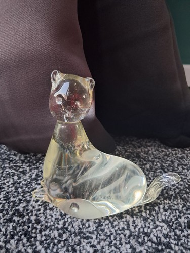 Vintage clear glass art - clear, cat