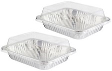 2 Large Foil Serving Dish Trays WITH PLASTIC LID COVER Catering Aluminium Tray
