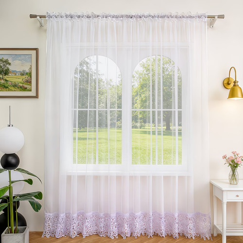 White voile curtain - white, bow