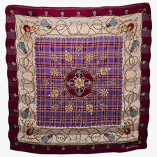 Vintage 80s Paolo Gucci Medallion Chain & Purple Tartan Print Red Silk Scarf 90s