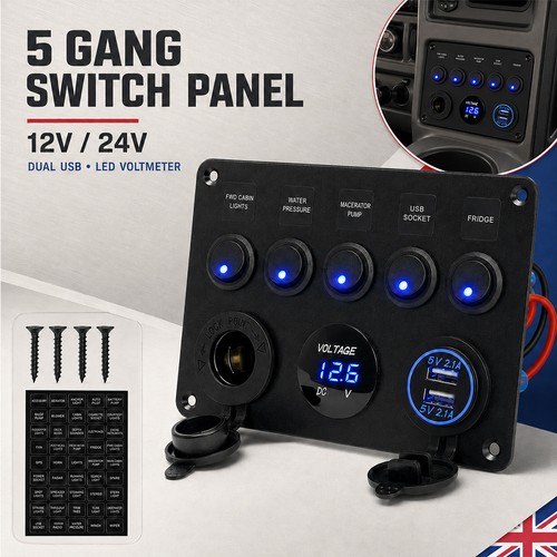 Gang switch panel - 5, 12v/24v
