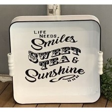New Shabby Chic Farmhouse Southern Vintage WHITE ENAMEL SWEET TEA Tray 