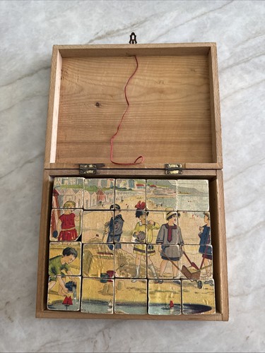 Antique wooden picture cube - wooden,