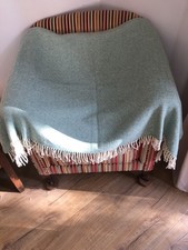 Brontë By Moon Herringbone Green Wool Blanket / Throw Made In Great Britain 