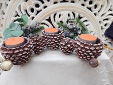 NEXT Pine Cone And Acorns Candle Holder With 3 Red Tea Lights