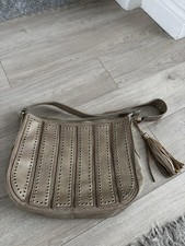 Taupe Studded Crossbody Bag with Tassel Detail