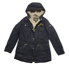 Barbour International Ladies Flywheel Black Waxed Cotton Parka Size M